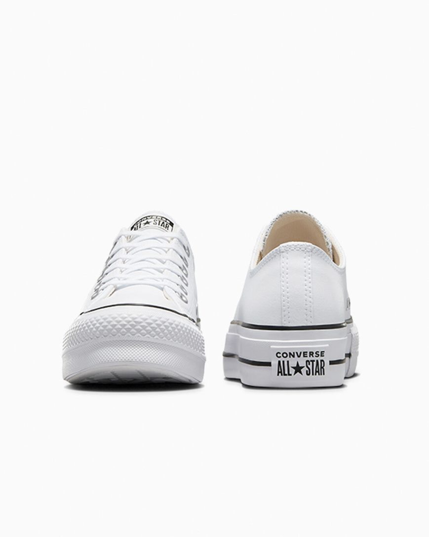 Dámské Boty Na Platformy Converse Chuck Taylor All Star Lift Læder Nízké Bílé Černé Bílé | CZ JHTM31